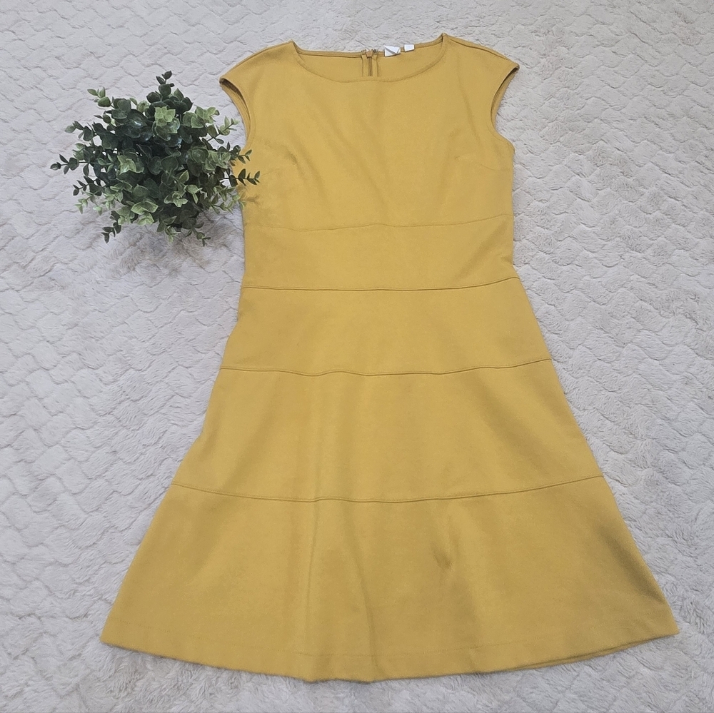 GAP Yellow Gold Cap Sleeve Seamed Fit and Flare Soft Ponte Dress, Size 4